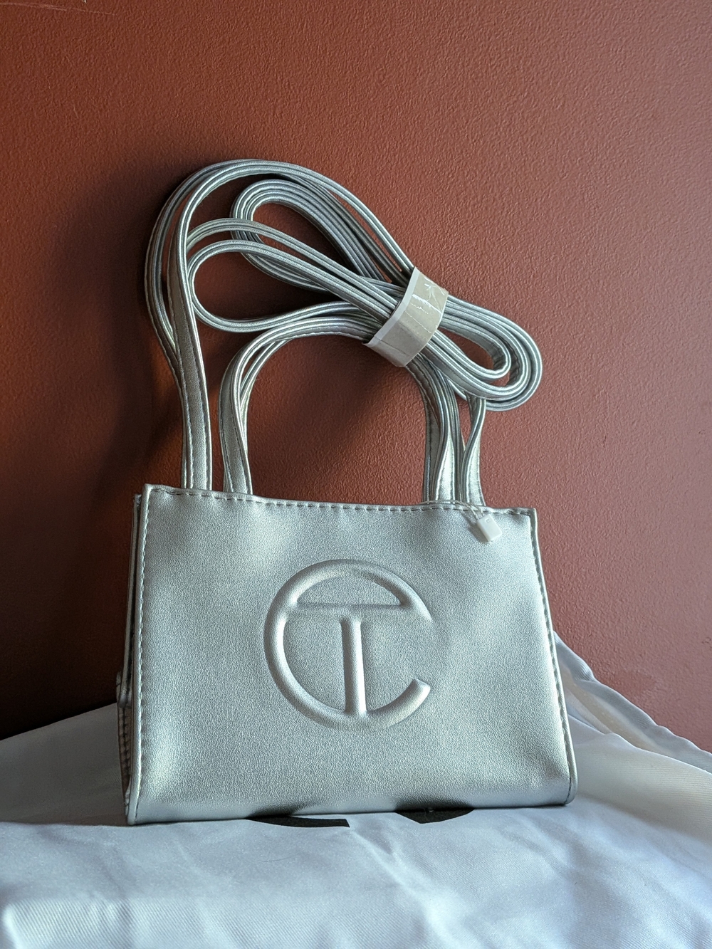 Telfar Metallic Silver Mini Crossbody Shopper